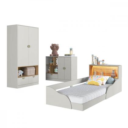 Imagem de Quarto Infantil Cama Solteiro Montessoriana Led Cômoda Guarda Roupa CJ077 Lille Art In Móveis