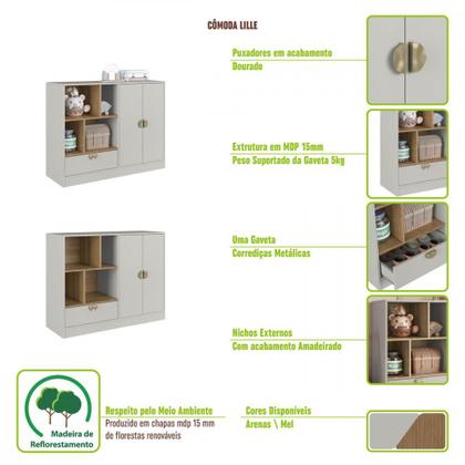 Imagem de Quarto Infantil Cama Solteiro Montessoriana Led Cômoda Guarda Roupa CJ077 Lille Art In Móveis