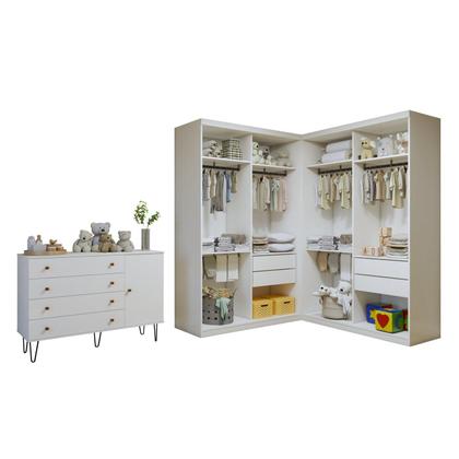 Imagem de Quarto Infantil Closet Modulado Premium 2 Módulos Seraphina 276cm com Cômoda 129,5cm 1 Porta 4 Gavetas Minastex