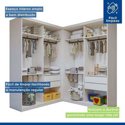 Imagem de Quarto Infantil Closet Modulado Premium 2 Módulos Seraphina 276cm com Cômoda 129,5cm 1 Porta 4 Gavetas Minastex