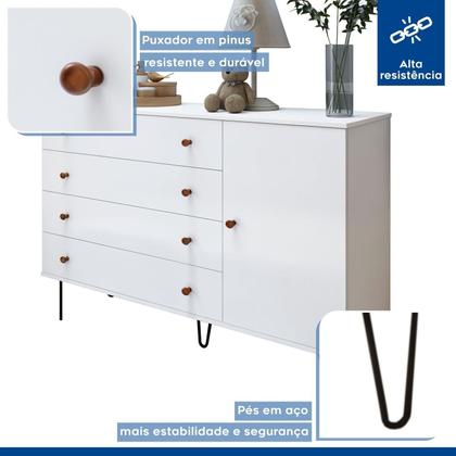 Imagem de Quarto Infantil Closet Modulado Premium 2 Módulos Seraphina 276cm com Cômoda 129,5cm 1 Porta 4 Gavetas Minastex