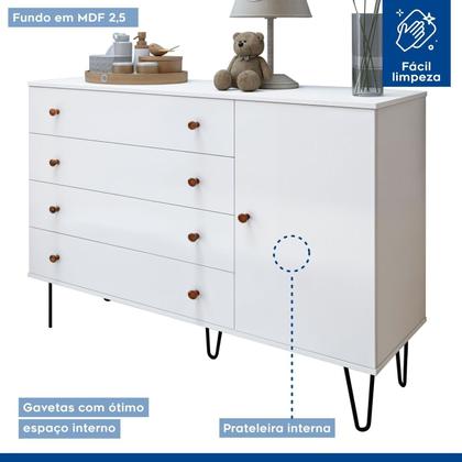 Imagem de Quarto Infantil Closet Modulado Premium 2 Módulos Seraphina 276cm com Cômoda 129,5cm 1 Porta 4 Gavetas Minastex