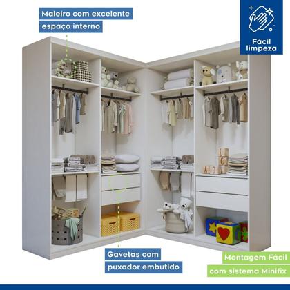 Imagem de Quarto Infantil Closet Modulado Premium 2 Módulos Seraphina 276cm com Cômoda 129,5cm 1 Porta 4 Gavetas Minastex