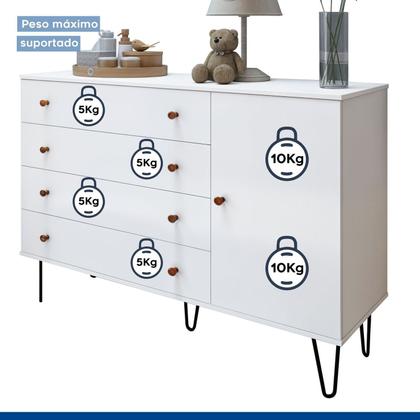 Imagem de Quarto Infantil Closet Modulado Premium 2 Módulos Seraphina 276cm com Cômoda 129,5cm 1 Porta 4 Gavetas Minastex