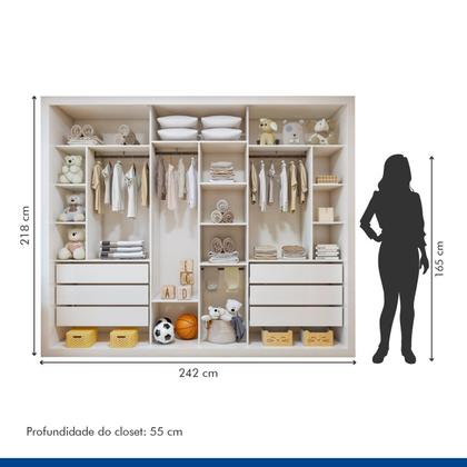 Imagem de Quarto Infantil Closet Premium Amara 242cm e Cômoda 129,5cm 1 Porta 4 Gavetas Minastex