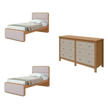 Imagem de Quarto Infantil com 2 Camas de Solteiro Loop e 1 Mesa de Cabeceira Maggiore