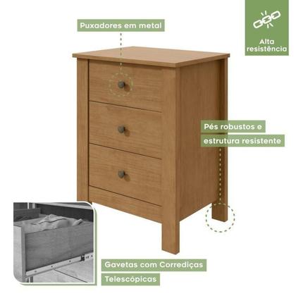 Imagem de Quarto Infantil com 2 Camas Solteiro Athenas Plus e Mesa de Cabeceira 3 Gavetas Maggiore New Amêndoa Clean