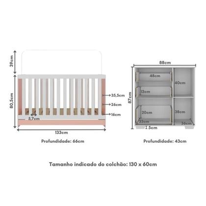 Imagem de Quarto Infantil Com Berço 3 Em 1 E Cômoda Algodão Doce Multimóveis Mp4249 Branco/rosa