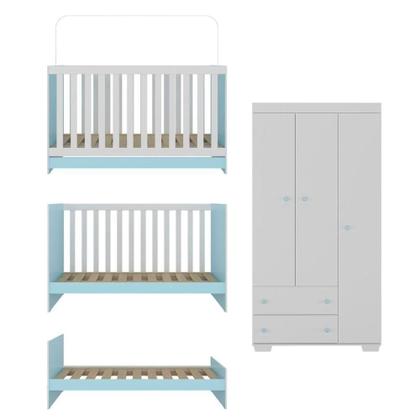 Imagem de Quarto Infantil Com Berço 3 Em 1 E Guarda-roupas Algodão Doce Multimóveis Mp4247 Branco/azul