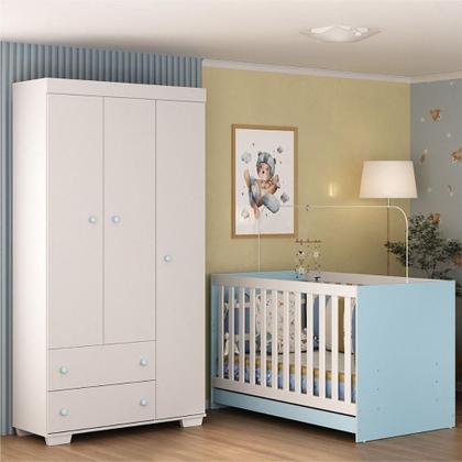 Imagem de Quarto Infantil Com Berço 3 Em 1 E Guarda-roupas Algodão Doce Multimóveis Mp4247 Branco/azul