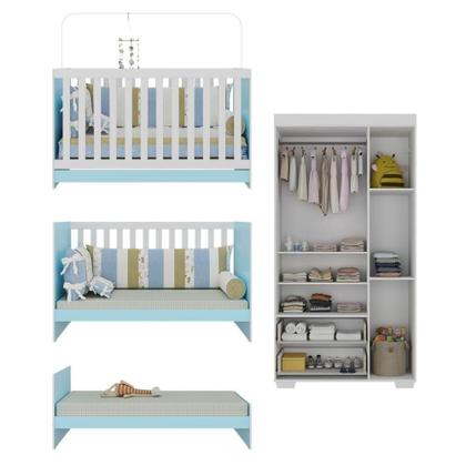 Imagem de Quarto Infantil Com Berço 3 Em 1 E Guarda-roupas Algodão Doce Multimóveis Mp4247 Branco/azul