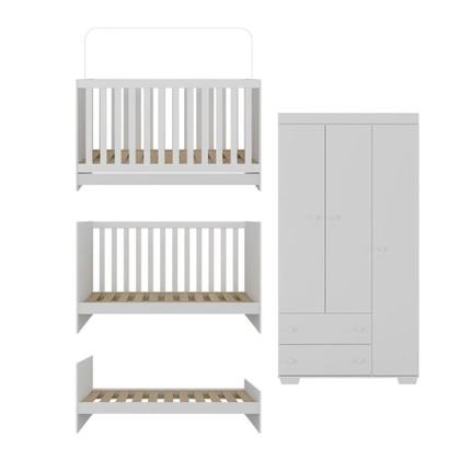 Imagem de Quarto Infantil Com Berço 3 Em 1 E Guarda-roupas Algodão Doce Multimóveis Mp4247 Branco