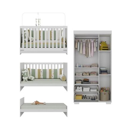 Imagem de Quarto Infantil Com Berço 3 Em 1 E Guarda-roupas Algodão Doce Multimóveis Mp4247 Branco