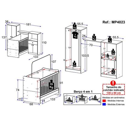 Imagem de Quarto Infantil com Berço 4 em 1 Sofia Multimóveis Branco