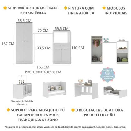 Imagem de Quarto Infantil com Berço 4 em 1 Sofia Multimóveis Branco