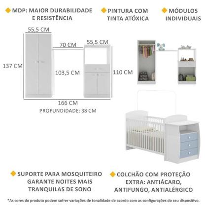 Imagem de Quarto Infantil Com Berço-cômoda E Colchão Incluso Laura Multimóveis Branco/azul
