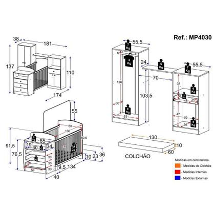 Imagem de Quarto Infantil Com Berço-cômoda E Colchão Incluso Laura Multimóveis Branco/azul