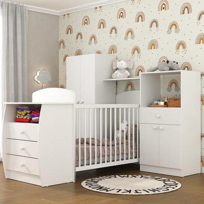 Imagem de Quarto Infantil com Berço-Cômoda e Colchão Incluso Laura Multimóveis Branco