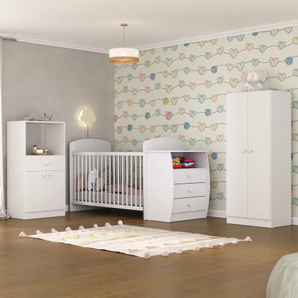 Imagem de Quarto Infantil com Berço-Cômoda e Colchão Incluso Laura Multimóveis Branco