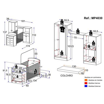 Imagem de Quarto Infantil com Berço-Cômoda e Colchão Incluso Laura Multimóveis Branco
