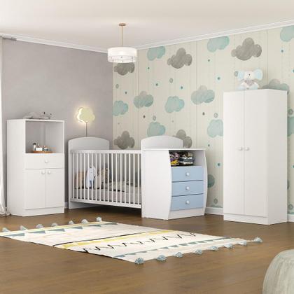 Imagem de Quarto Infantil com Berço-Cômoda Laura Multimóveis Branco/Azul