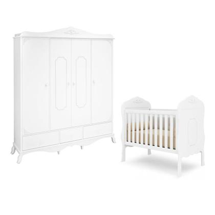 Imagem de Quarto Infantil com Berço e Guarda Roupa 4 portas Branco Canaã Baby