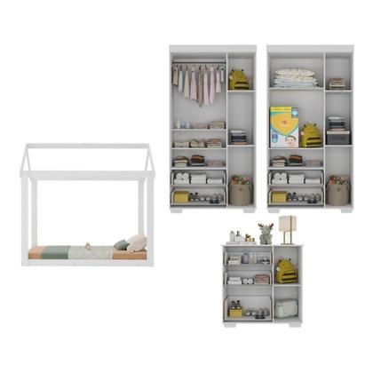 Imagem de Quarto Infantil Com Cama Montessoriana Algodão Doce Multimóveis Mx4267 Branco