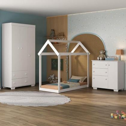 Imagem de Quarto Infantil Com Cama Montessoriana Algodão Doce Multimóveis Mx4267 Branco