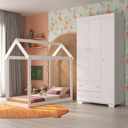 Imagem de Quarto Infantil Com Cama Montessoriana/colchão/guarda-roupas Algodão Doce Multimóveis Mx4276 Branco