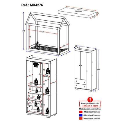 Imagem de Quarto Infantil Com Cama Montessoriana/colchão/guarda-roupas Algodão Doce Multimóveis Mx4276 Branco