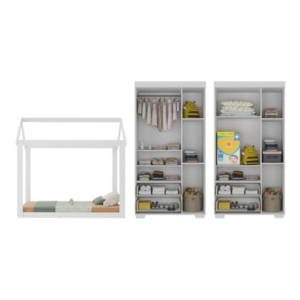 Imagem de Quarto Infantil Com Cama Montessoriana/colchão/guarda-roupas Algodão Doce Multimóveis Mx4276 Branco