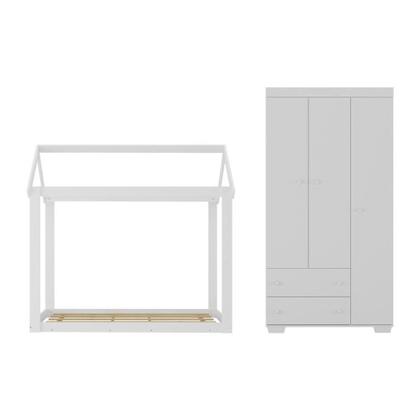 Imagem de Quarto Infantil Com Cama Montessoriana/colchão/guarda-roupas Algodão Doce Multimóveis Mx4276 Branco