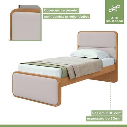 Imagem de Quarto Infantil com Cama Solteiro Loop Tecido Corano e Cômoda 8 Gavetas 152x48x96cm Loop Amêndoa Clean/Off White