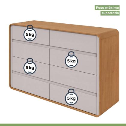 Imagem de Quarto Infantil com Cama Solteiro Loop Tecido Corano e Cômoda 8 Gavetas 152x48x96cm Loop Amêndoa Clean/Off White