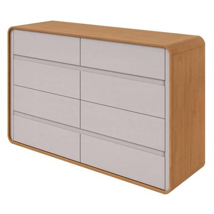 Imagem de Quarto Infantil com Cama Solteiro Loop Tecido Corano e Cômoda 8 Gavetas 152x48x96cm Loop Amêndoa Clean/Off White