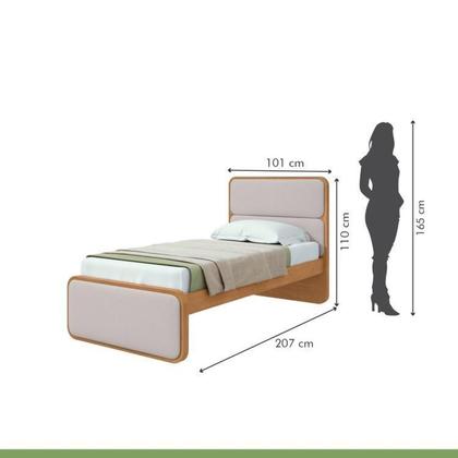 Imagem de Quarto Infantil com Cama Solteiro Loop Tecido Corano e Cômoda 8 Gavetas 152x48x96cm Loop Amêndoa Clean/Off White