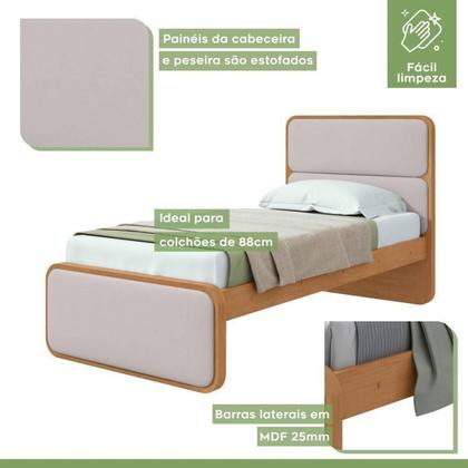 Imagem de Quarto Infantil com Cama Solteiro Loop Tecido Corano e Cômoda 8 Gavetas 152x48x96cm Loop Amêndoa Clean/Off White