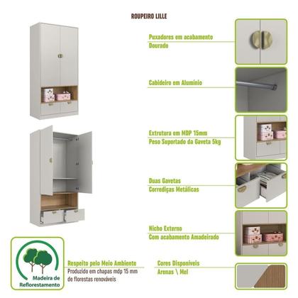 Imagem de Quarto Infantil com Cama Solteiro Montessoriana com Iluminação Led, Comoda e Guarda-Roupas Lille Arenas