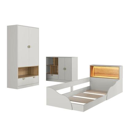 Imagem de Quarto Infantil com Cama Solteiro Montessoriana com Iluminação Led, Comoda e Guarda-Roupas Lille Arenas