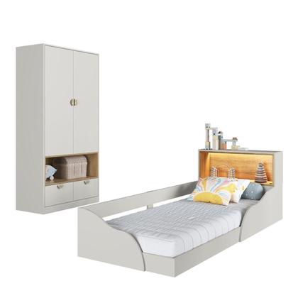 Imagem de Quarto Infantil com Cama Solteiro Montessoriana com Iluminação Led e Guarda-Roupas Lille Arenas