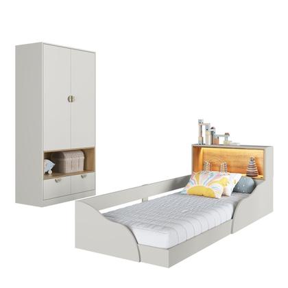 Imagem de Quarto Infantil com Cama Solteiro Montessoriana com Iluminação Led e Guarda-roupas Lille