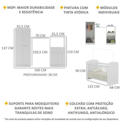 Imagem de Quarto Infantil com Colchão Incluso Meu Bebê Multimóveis Branco