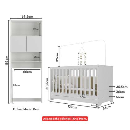 Imagem de Quarto Infantil com Colchão Incluso Nina Multimóveis Branco