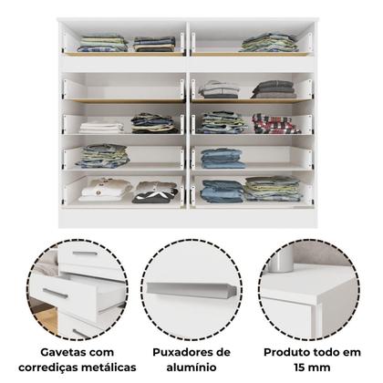 Imagem de Quarto Infantil com Cômoda 10 Gavetas e Guarda-Roupa 4 Portas e 2 Gavetas Ninho Branco