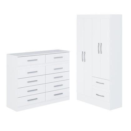 Imagem de Quarto Infantil com Cômoda 10 Gavetas e Guarda-Roupa 4 Portas e 2 Gavetas Ninho Branco