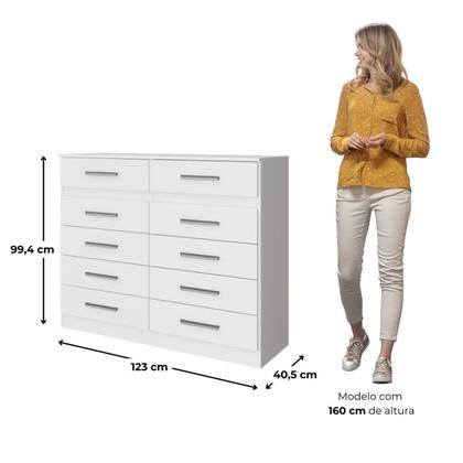 Imagem de Quarto Infantil com Cômoda 10 Gavetas e Guarda-Roupa 4 Portas e 2 Gavetas Ninho Branco