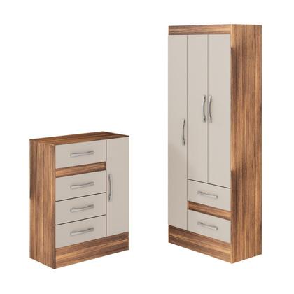 Imagem de Quarto Infantil com Cômoda 4 Gavetas e 1 Porta Guarda-Roupa 3 Portas e 2 Gavetas Ninho Castanho/Off White