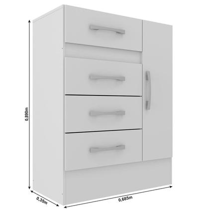 Imagem de Quarto Infantil com Cômoda 4 Gavetas e 1 Porta Guarda-roupa 4 Portas e 2 Gavetas Ninho