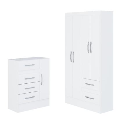 Imagem de Quarto Infantil com Cômoda 4 Gavetas e 1 Porta Guarda-roupa 4 Portas e 2 Gavetas Ninho