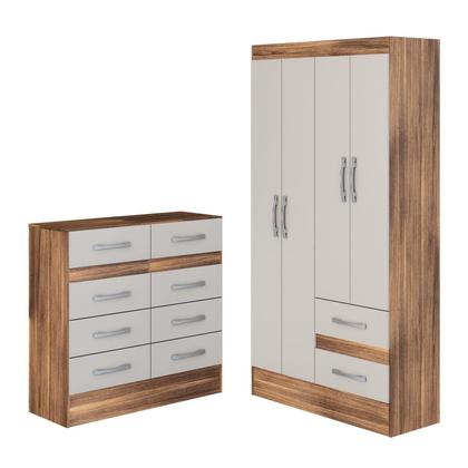 Imagem de Quarto Infantil com Cômoda 8 Gavetas e Guarda-Roupa 4 Portas e 2 Gavetas Ninho Castanho / Off White